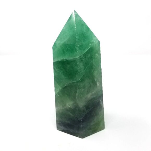 Green Fluorite Crystal Tower with Natural Purple Vein & Rainbow Inclusions - Picture 3 of 6